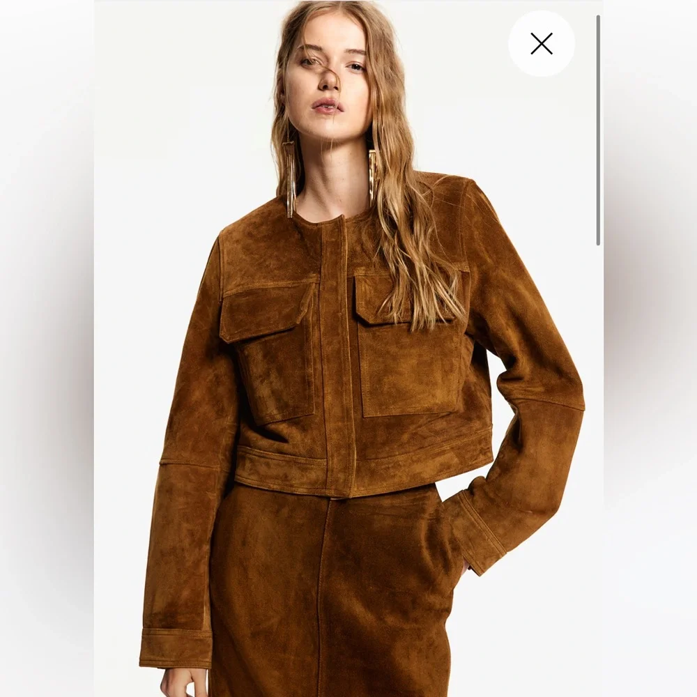 NWT! H&M Brown Suede Leather Jacket - Picture 2 of 16